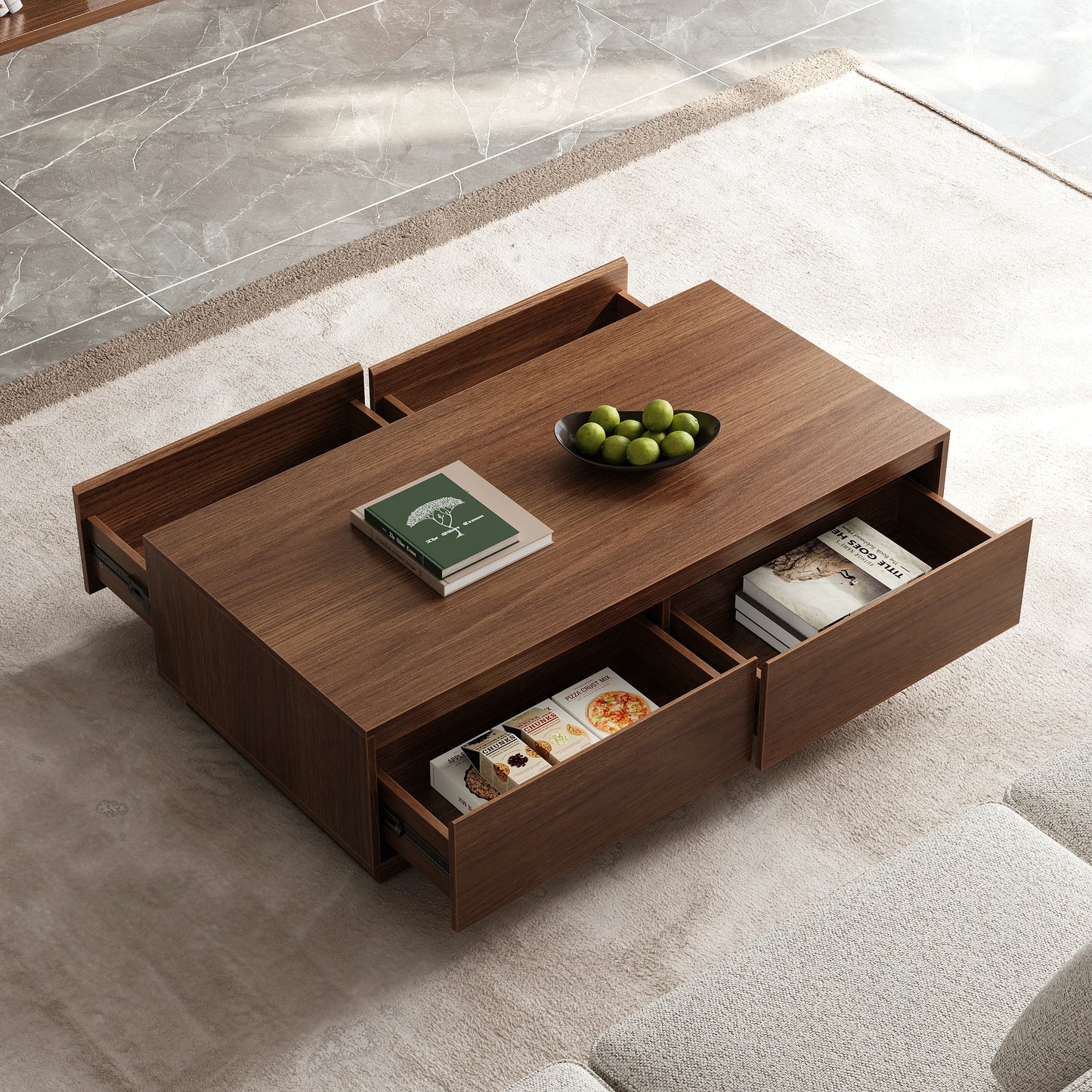 Mid Century Rectangular Walnut Block Coffee Table
