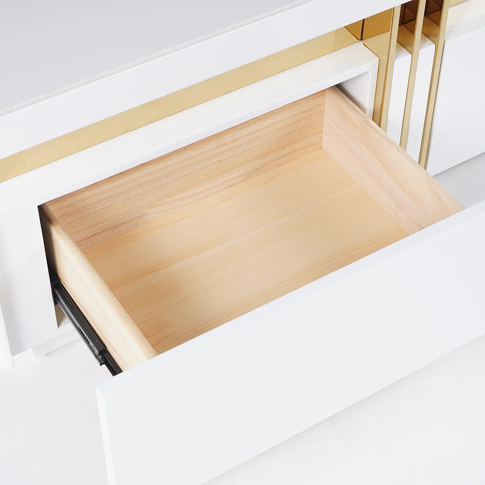 Trimied Modern White Square Storage Coffee Table Stone Top with 4 Wood Drawers
