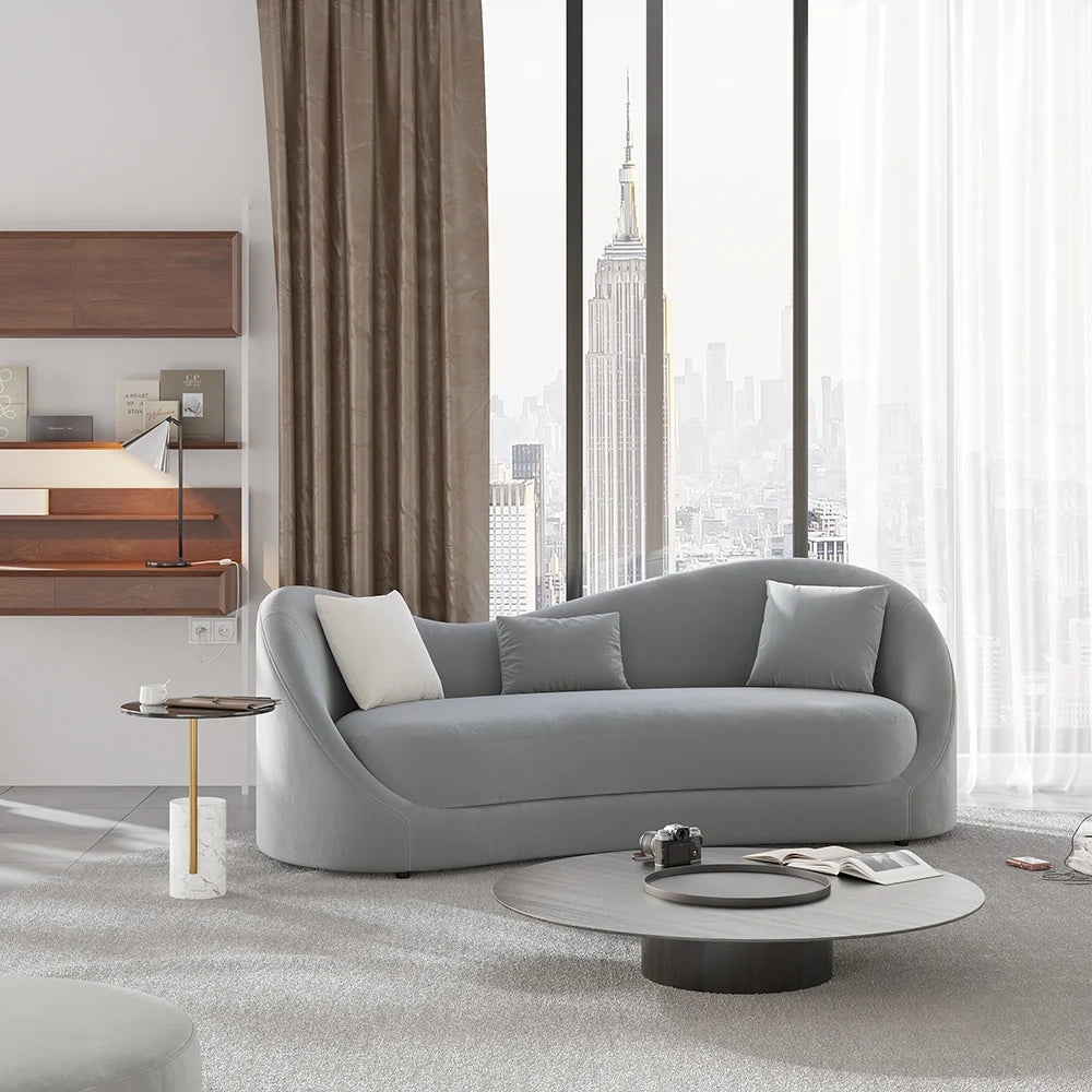 Velvet Upholstered Sofa Luxury Gray