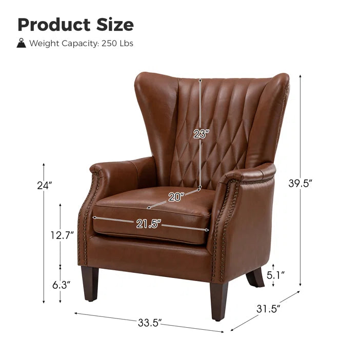 Ameliah Genuine Leather Wingback Club Chair