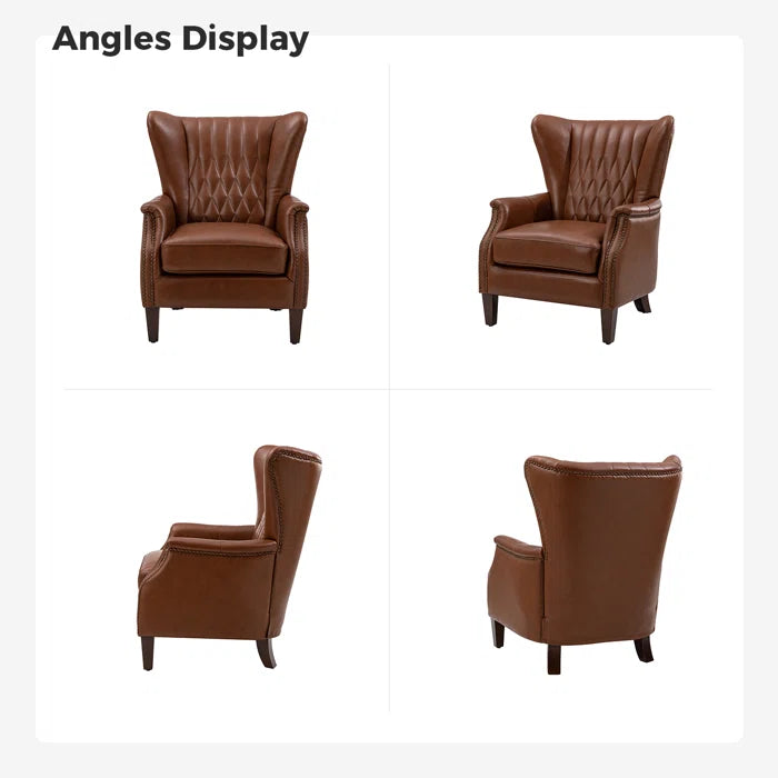 Ameliah Genuine Leather Wingback Club Chair