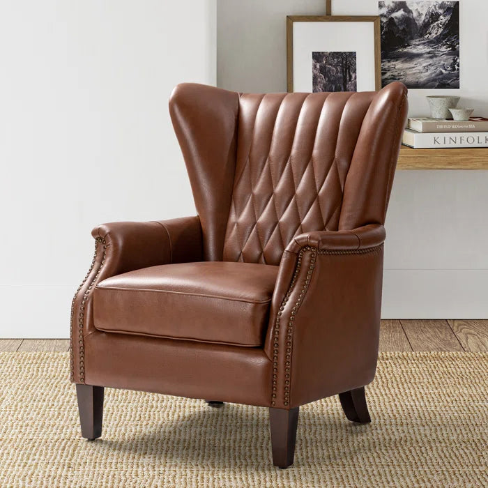 Ameliah Genuine Leather Wingback Club Chair