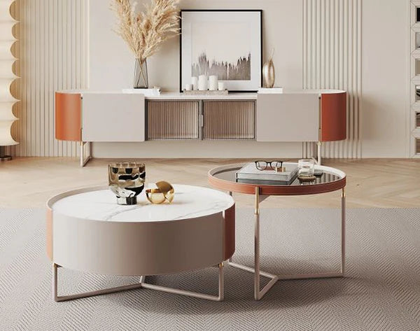 ZABUDA TV Stand Luxury Faux Marble Top & coffee table