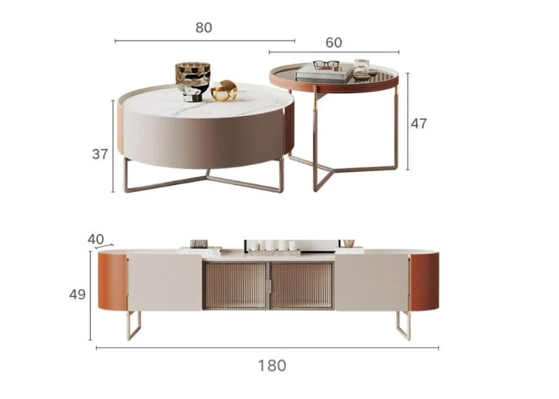 ZABUDA TV Stand Luxury Faux Marble Top & coffee table