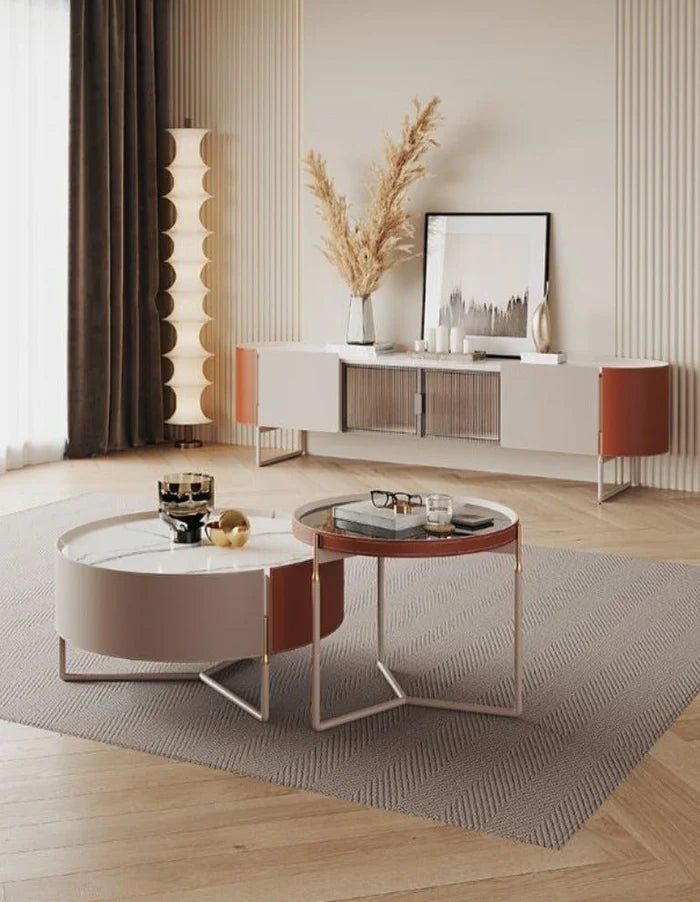 ZABUDA TV Stand Luxury Faux Marble Top & coffee table