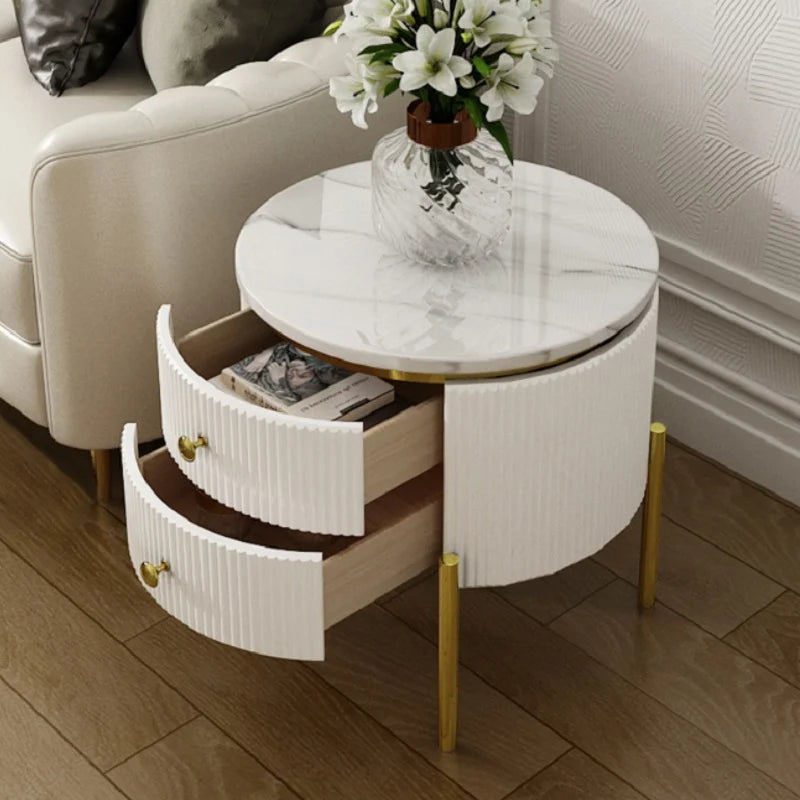 Round Faux Marble Gold Side Table