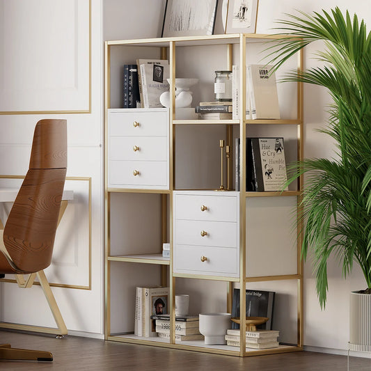 White and Gold Geometric Bookcase