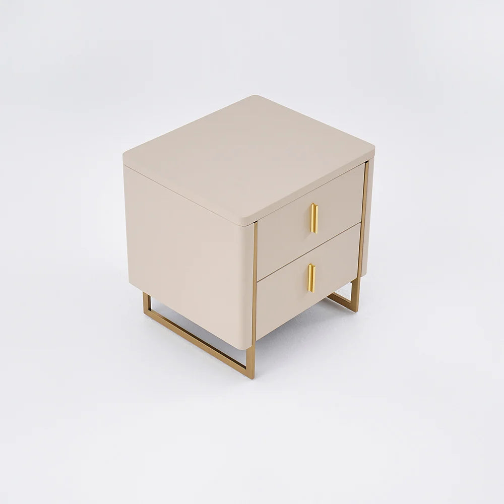 Modern Beige Nightstand 2-Drawer