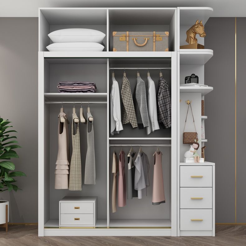 Modern White Wardrobe for Home Manufactured Wood Cabinet with Sliding Doors