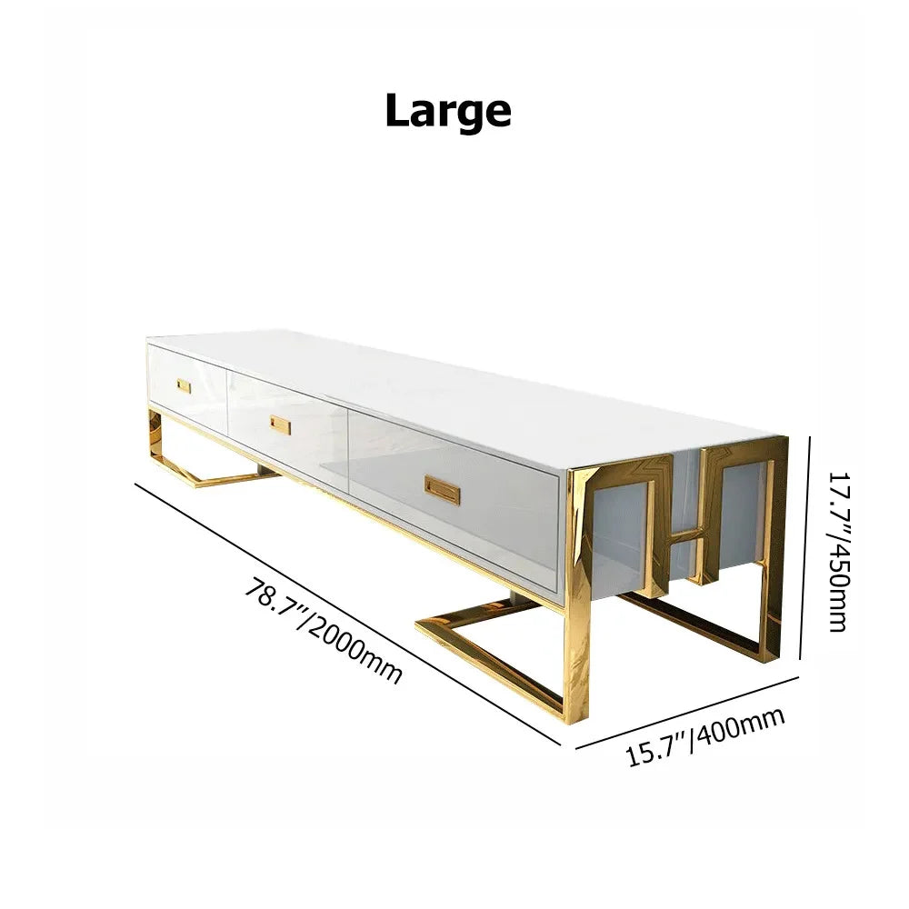 Modern Jocise White & Gold TV Stand 3 Drawers Media Console