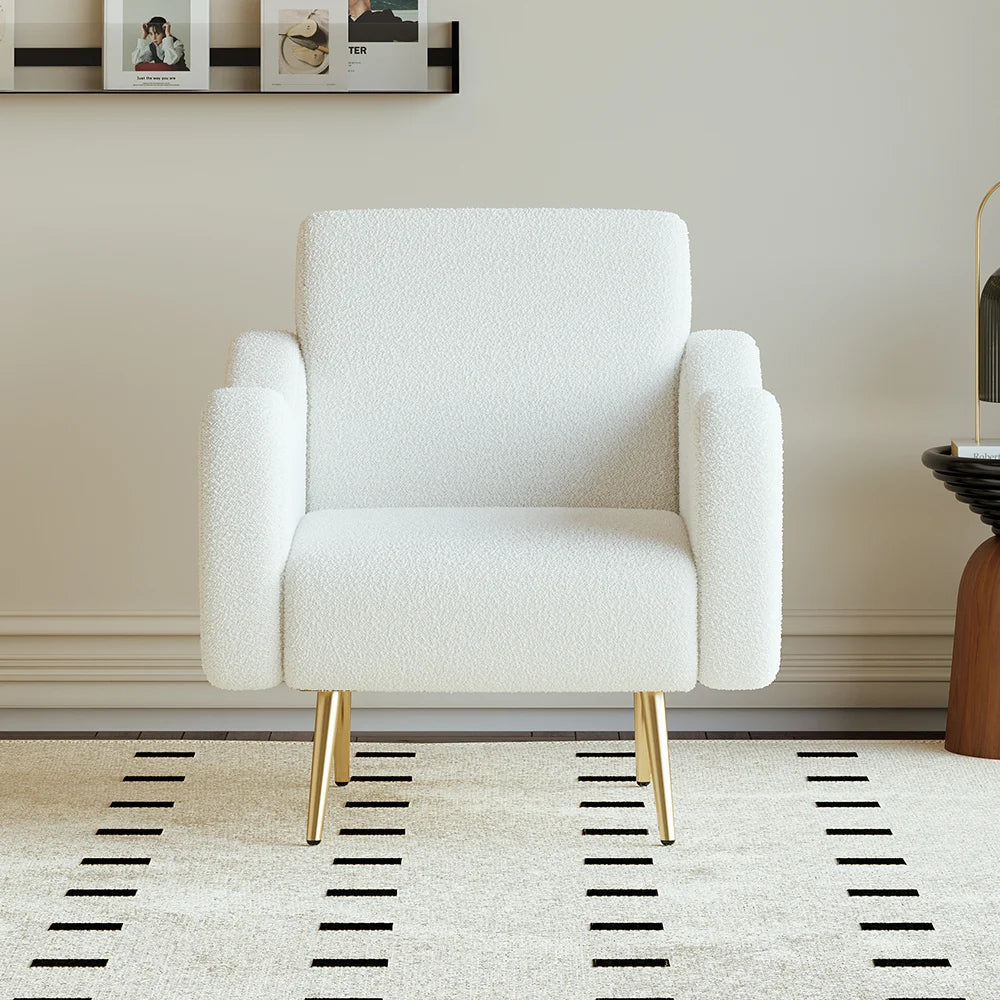 Modern White Boucle Accent chair