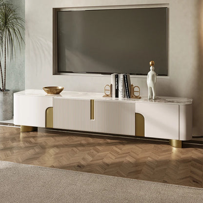 Stone Top Beige & Gold TV Stand