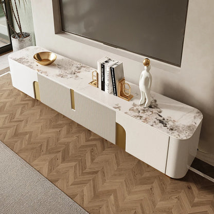 Stone Top Beige & Gold TV Stand