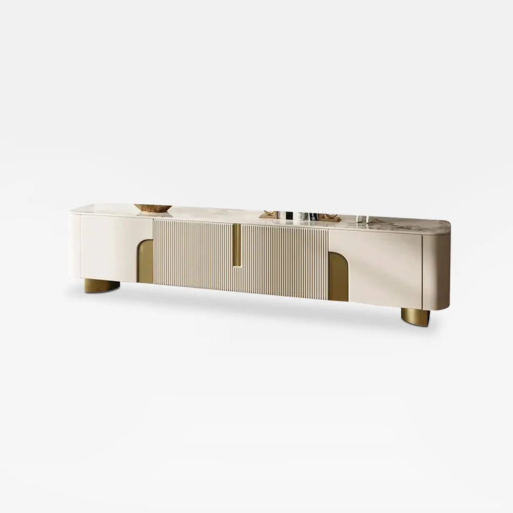 Stone Top Beige & Gold TV Stand