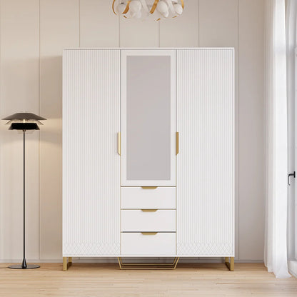 Aro Modern 3 Door Mirrored Armoire Dresser with Shelves & Drawers Tall Wardrobe Closet