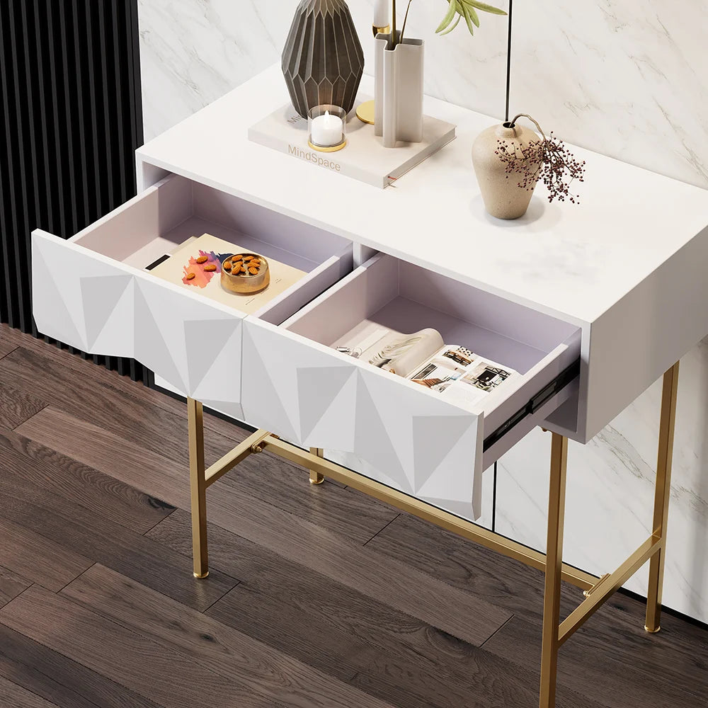 Modern Console Table with Drawers Solid Wood & Metal