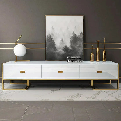 Modern Jocise White & Gold TV Stand 3 Drawers Media Console