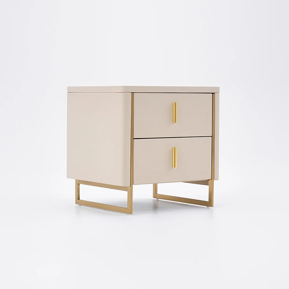 Modern Beige Nightstand 2-Drawer