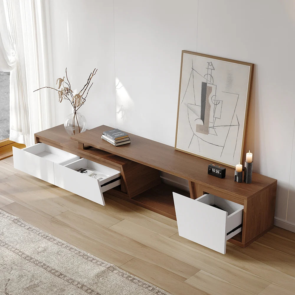 Fero Walnut Extendable TV Stand with 3 Drawers