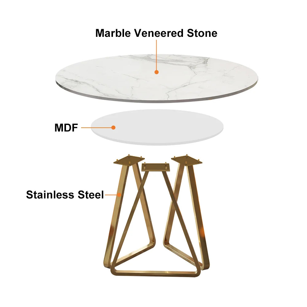 Affordable Luxury Modern Round Sintered Stone Dining Table White Seats 6-8 People