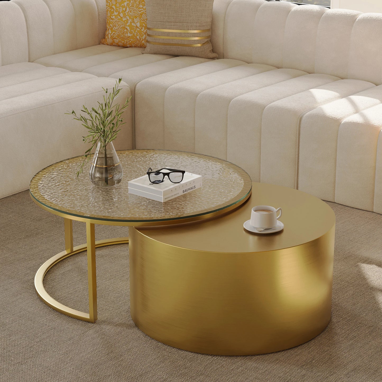 Gold Round Glass Top Nesting Coffee Table