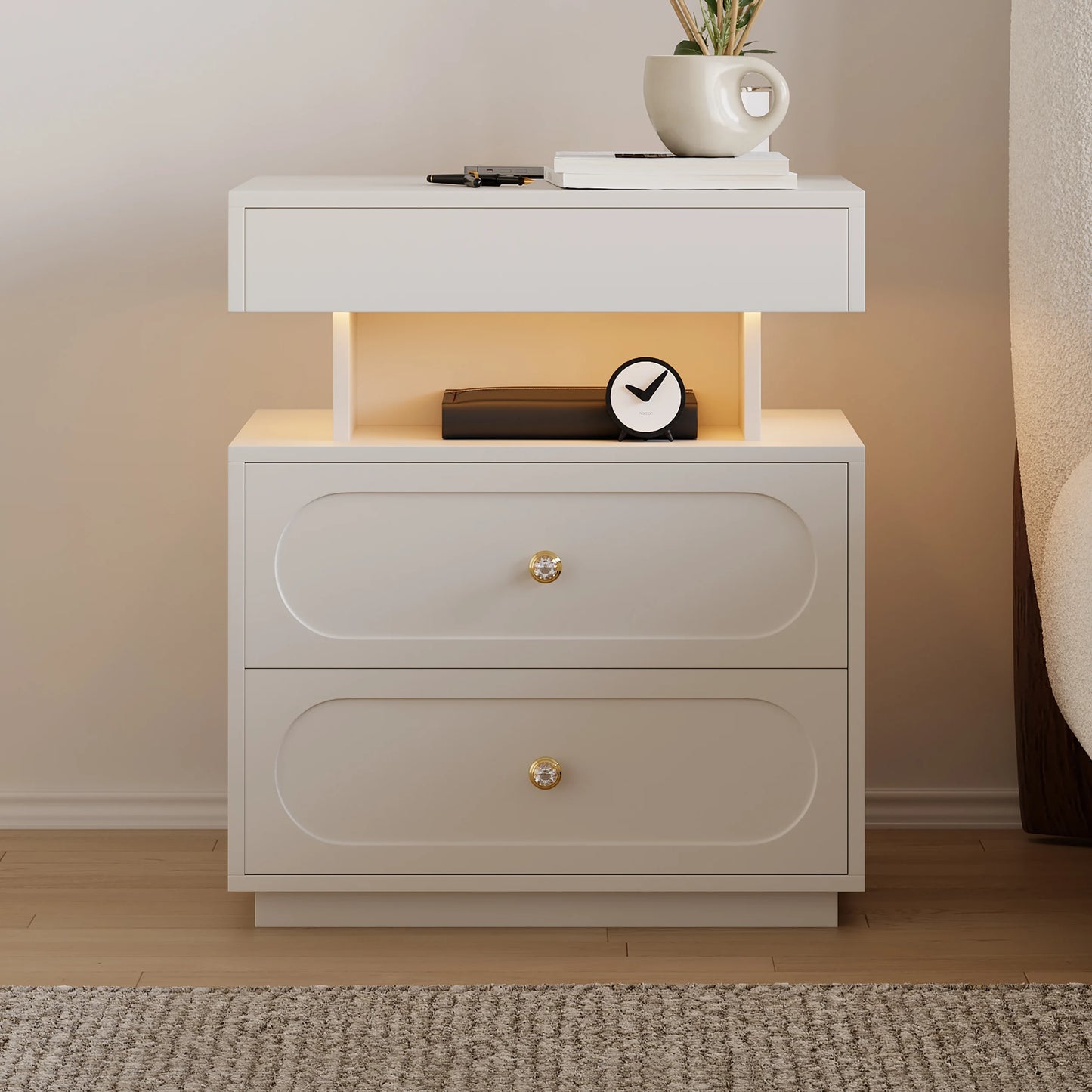 Floating 3-Drawer LED Smart Nightstand with Light