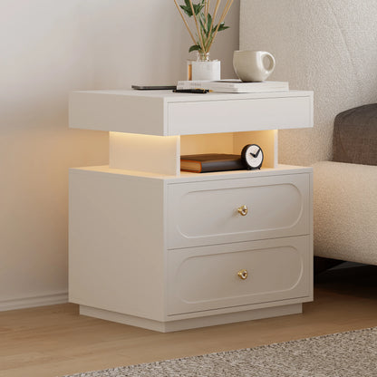 Floating 3-Drawer LED Smart Nightstand with Light