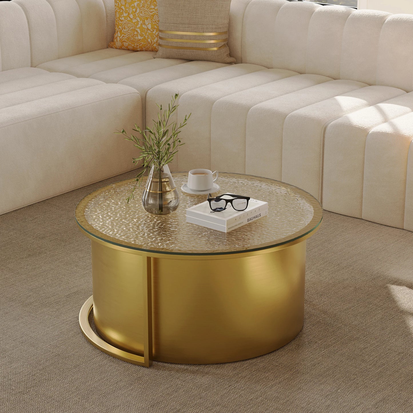 Gold Round Glass Top Nesting Coffee Table