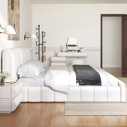 Humply White Leather King Bed