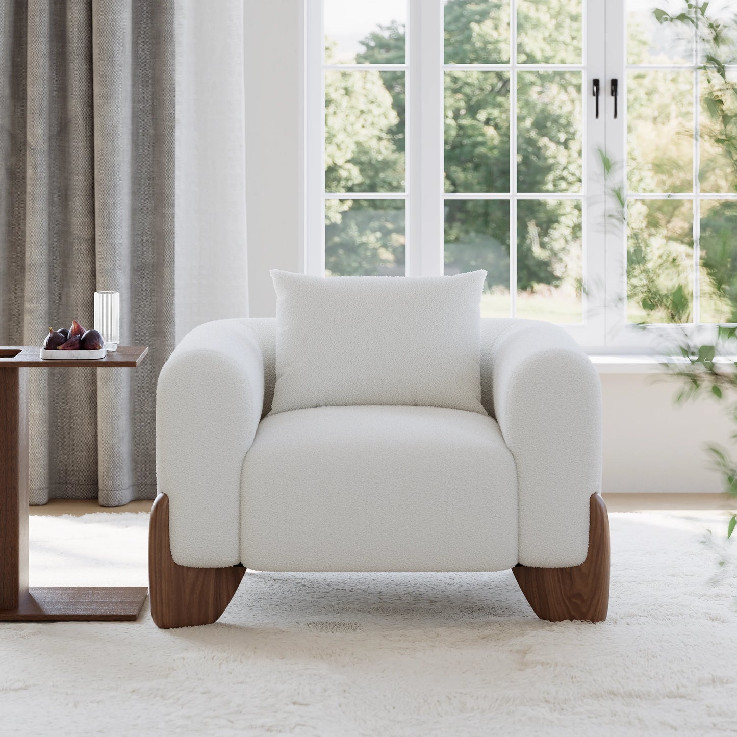 Curva White Boucle Accent Chair