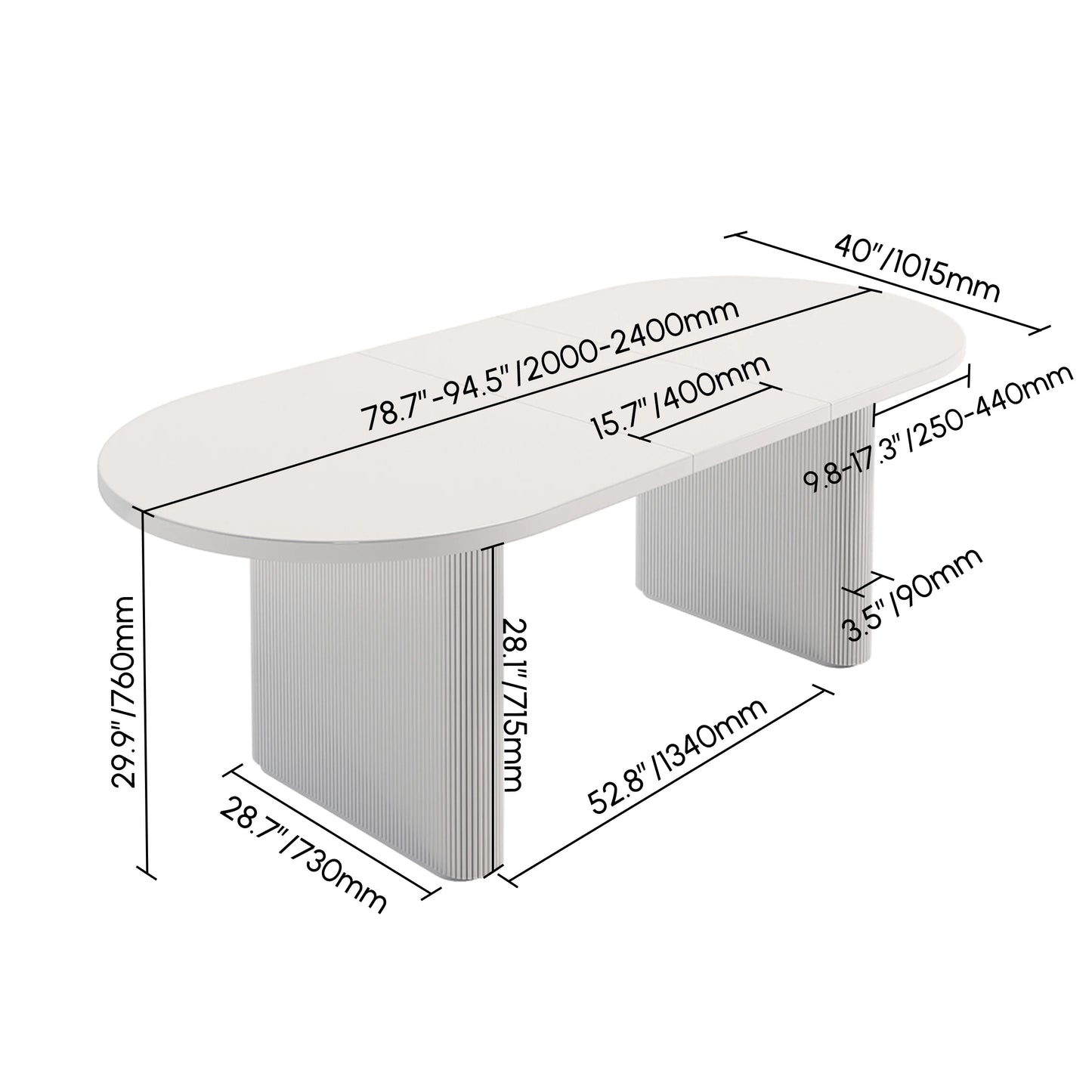 Japandi Oval Extendable Dining Table White Seats 6-10 People