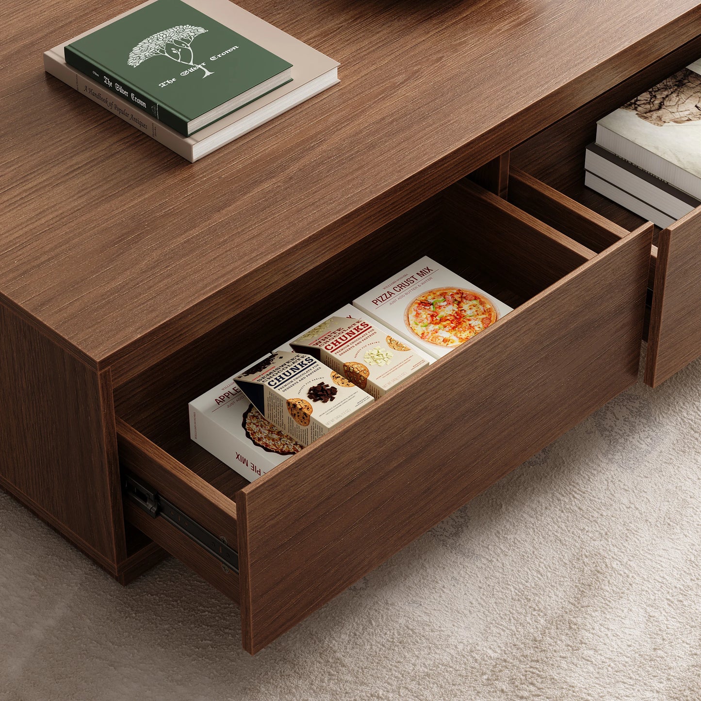 Mid Century Rectangular Walnut Block Coffee Table