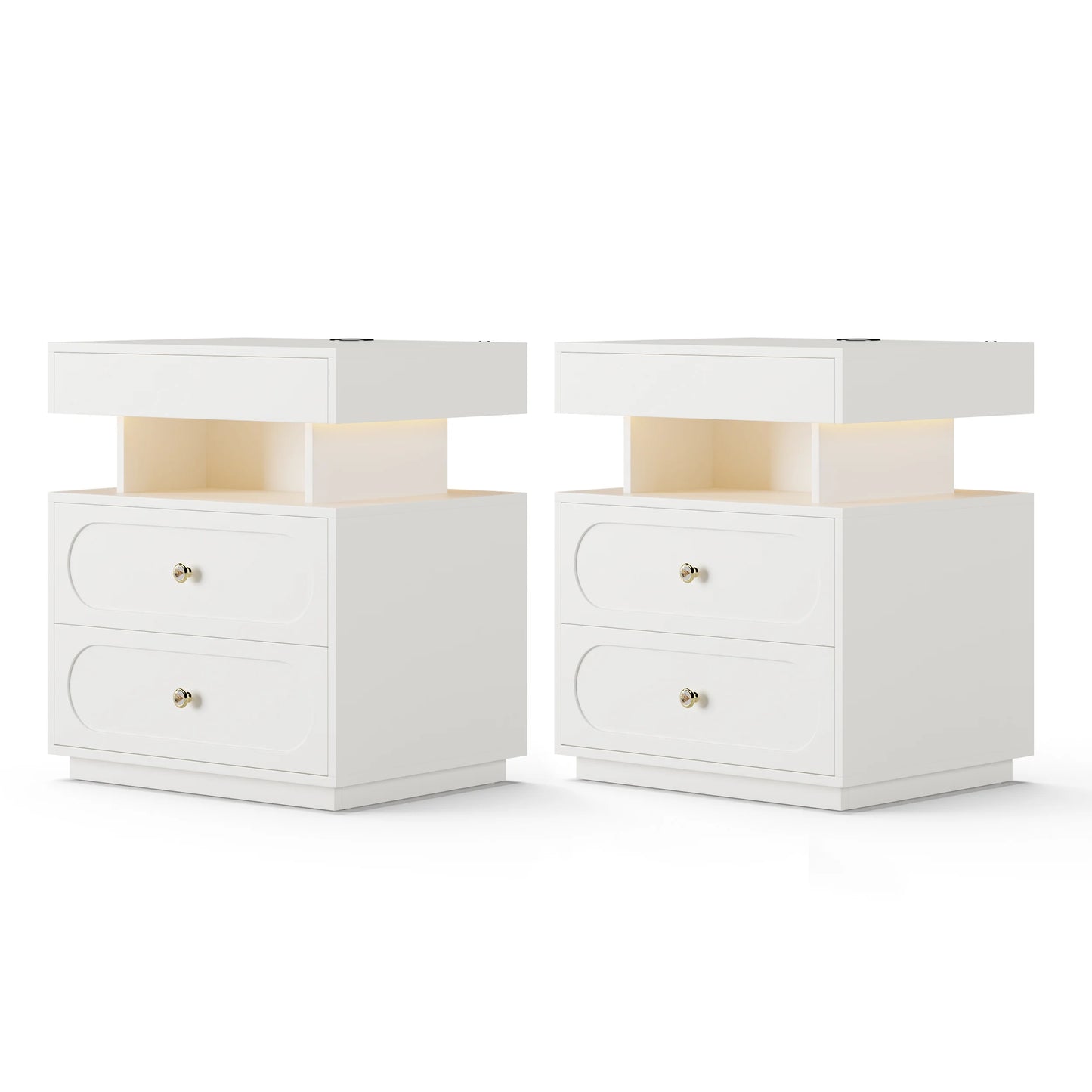 Floating 3-Drawer LED Smart Nightstand with Light