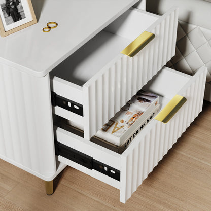 Modern White Nightstand with 2 Drawers Bedside Table with Gold Legs