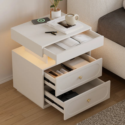 Floating 3-Drawer LED Smart Nightstand with Light