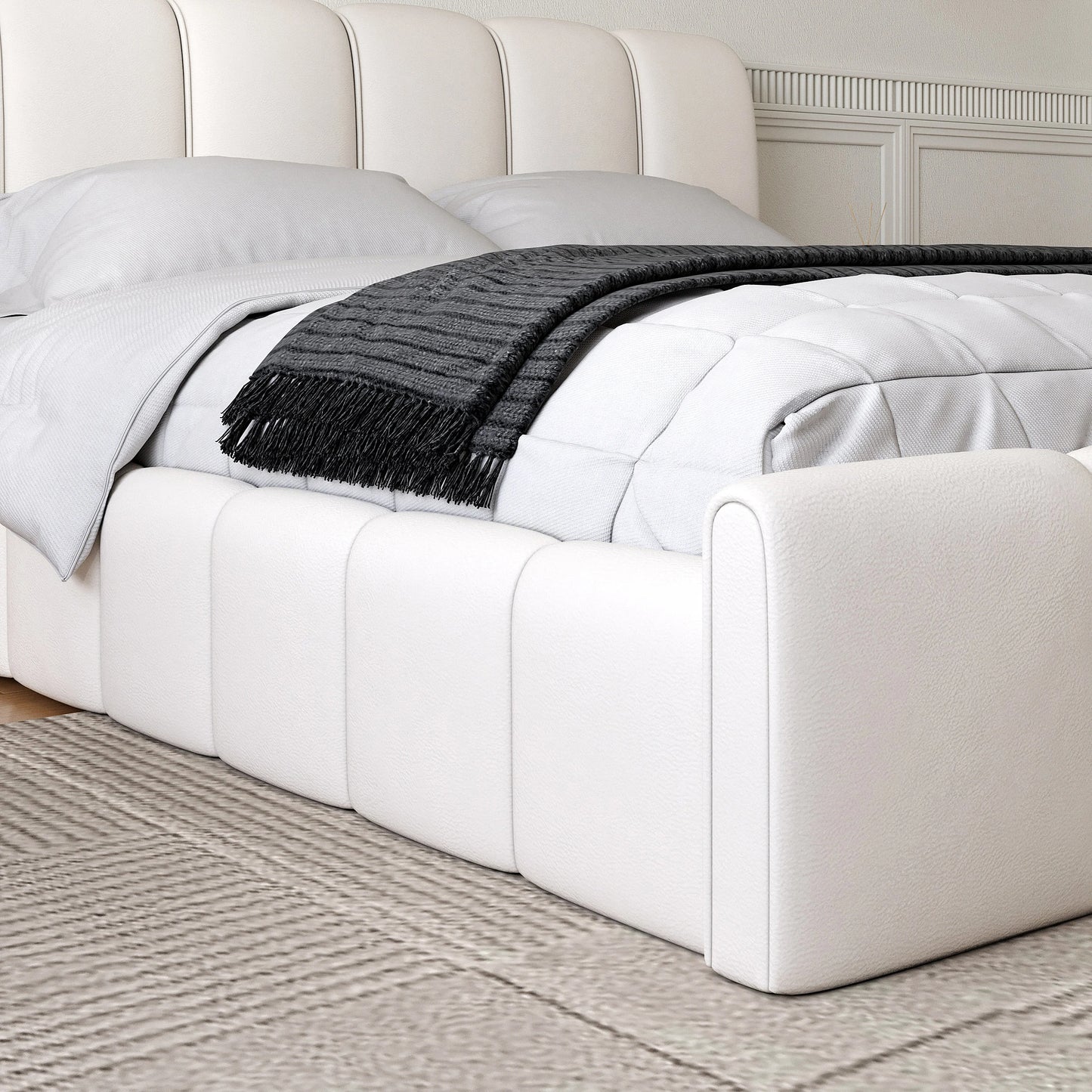 Humply White Leather King Bed