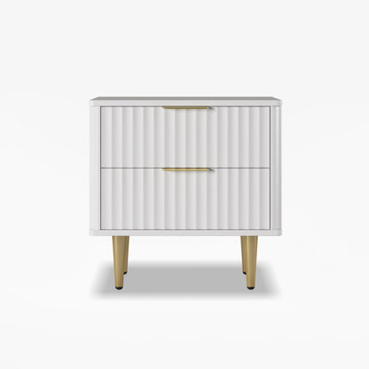 Modern White Nightstand with 2 Drawers Bedside Table with Gold Legs