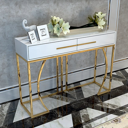 Modern White MDF Top Console Table with Drawers & Gold Stainless Steel Legs