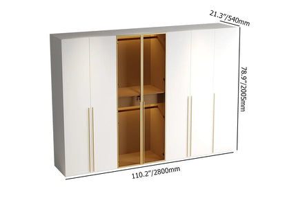 White & Gold Modern Extra Wide Wardrobe with Clear Glass Door Storage