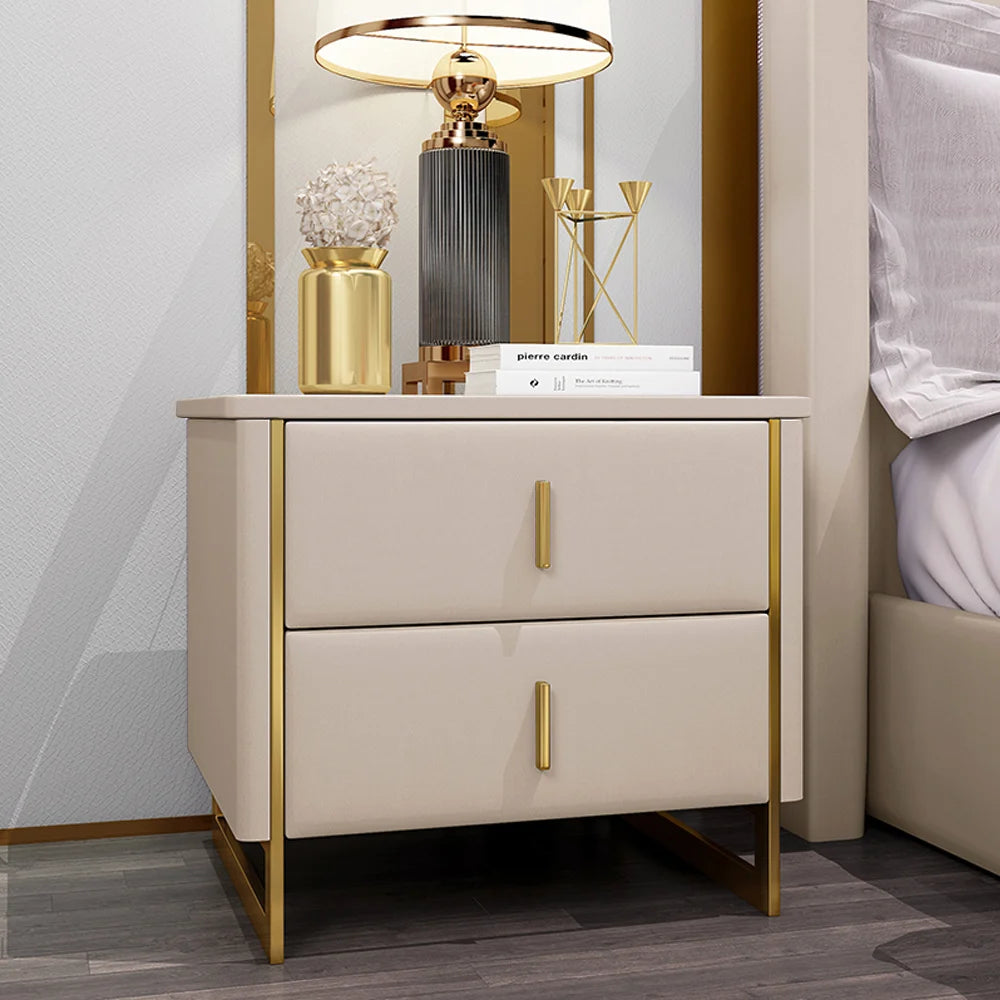 Modern Beige Nightstand 2-Drawer