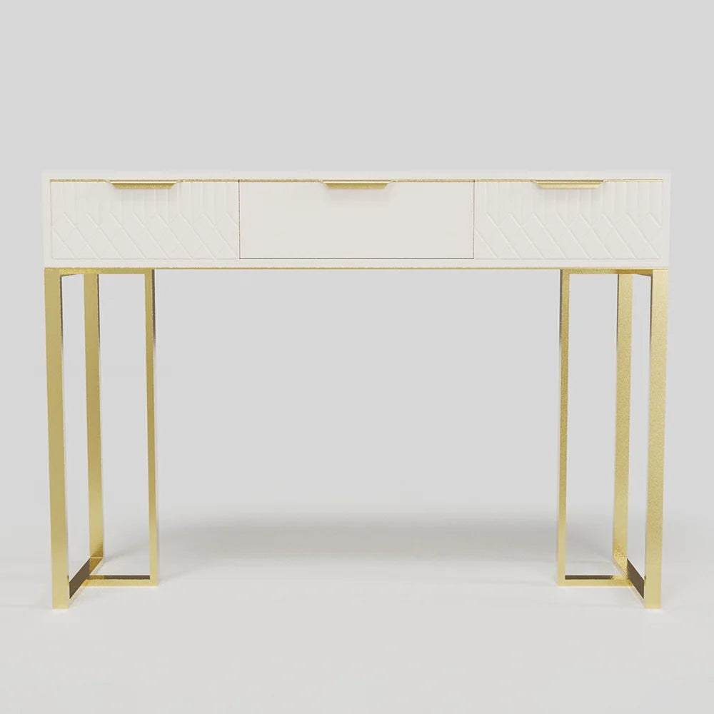 White & Gold Modern Console Table Rectangular Accent Table Entryway Drawers