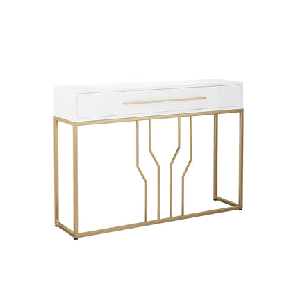 Modern Narrow White Console Table with Storage Wood Entryway Table with Drawers