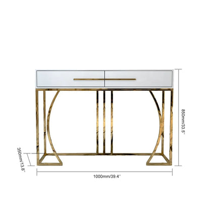 Modern White MDF Top Console Table with Drawers & Gold Stainless Steel Legs