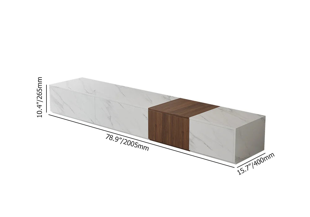 Vewal Modern Wood Block TV Stand Marble & Walnut Veneer in White with 4 Drawers