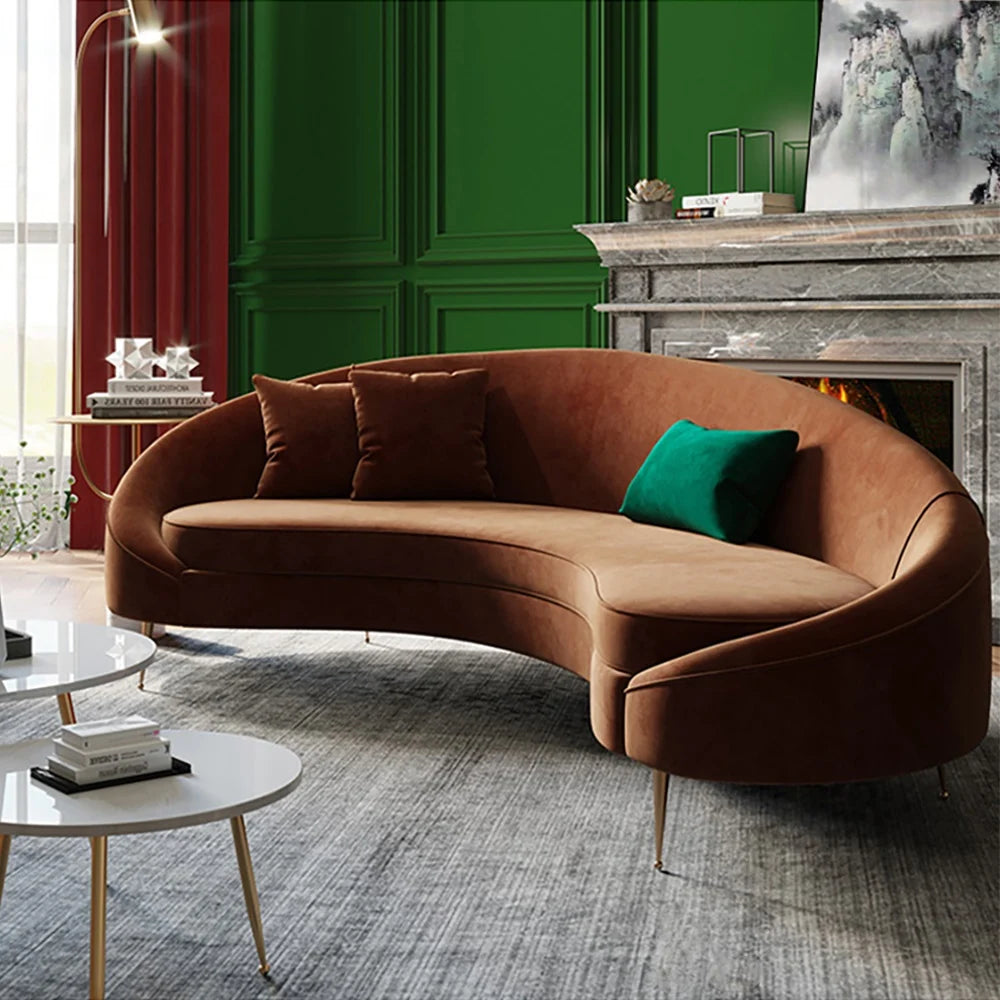 Bronze Velvet Curved Sofa 3-Seater Sofa