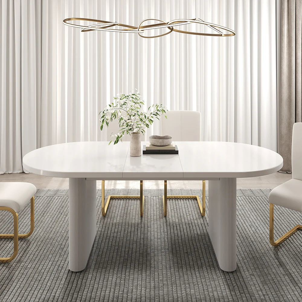 Japandi Oval Extendable Dining Table White Seats 6-10 People