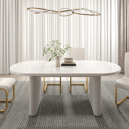 Japandi Oval Extendable Dining Table White Seats 6-10 People