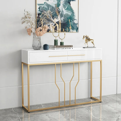 Modern Narrow White Console Table with Storage Wood Entryway Table with Drawers