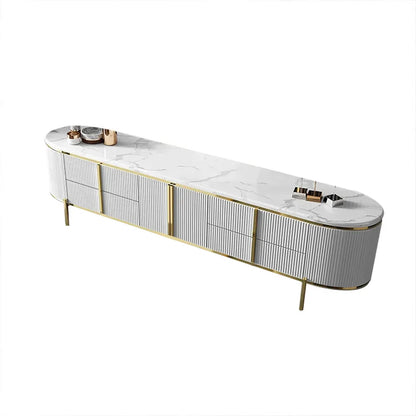 Gline Modern Oval TV Stand White Marble Top with Drawers & Storage