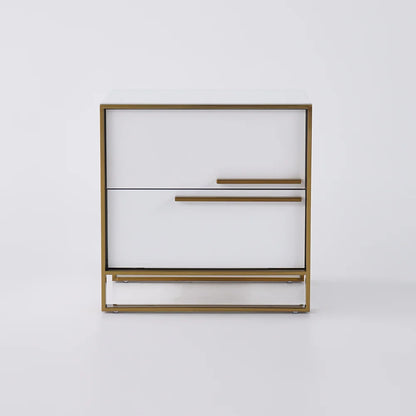 Minimalist Design Nightstand with 2 Drawers with Gold Base